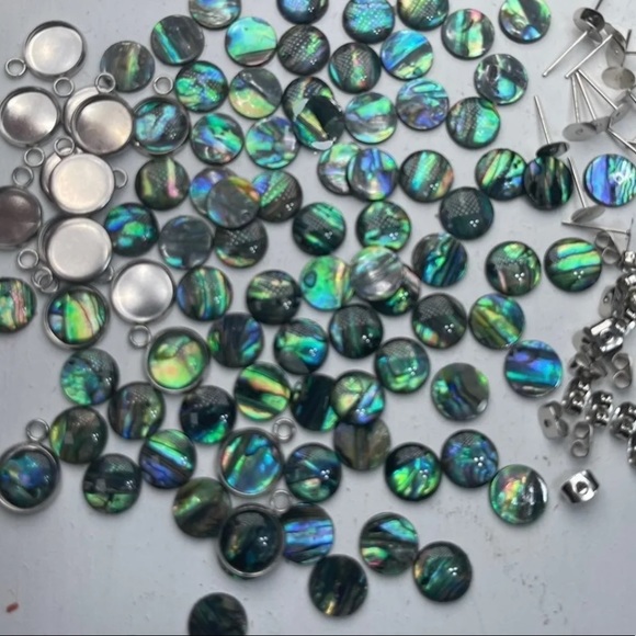 100pcs Real Abalone Shell Flatbacks Stud Earrings & Bezels more Bundle Lot - Picture 12 of 13